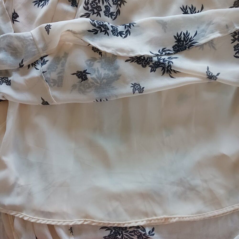 Cream Floral Tie Waist Midi Dress Lined Flowy Summer Tan Beige Flower Lounge XS - Picture 6 of 6
